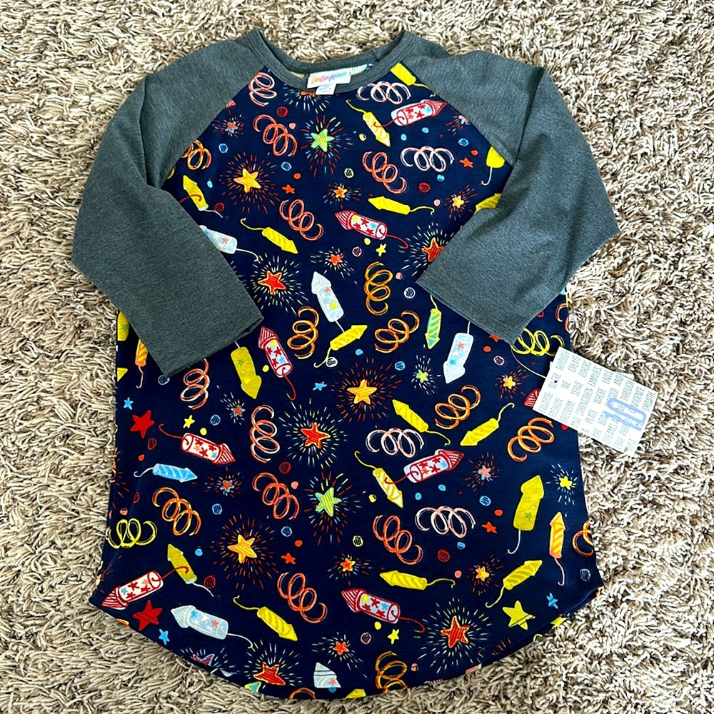 Lularoe Sloan Size 10 Fireworks Raglan NWT